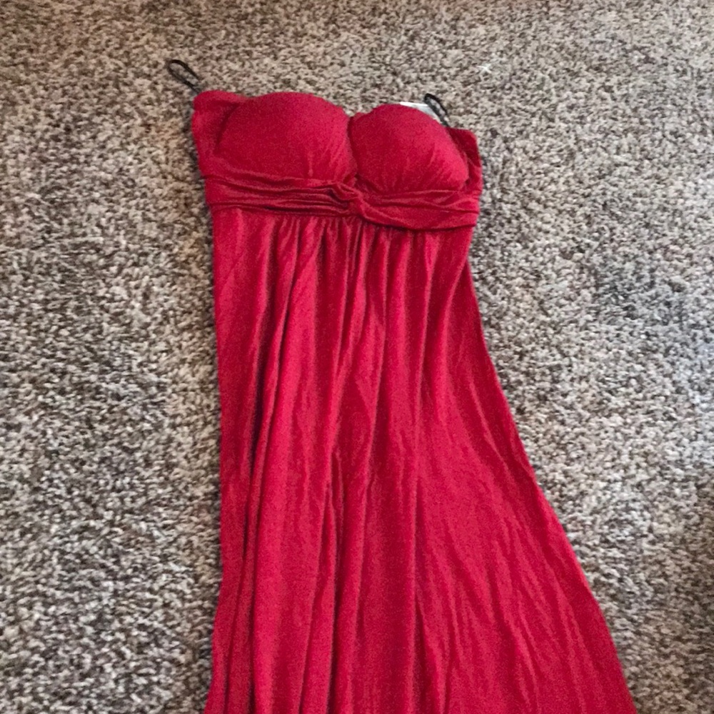 Red strapless maxi